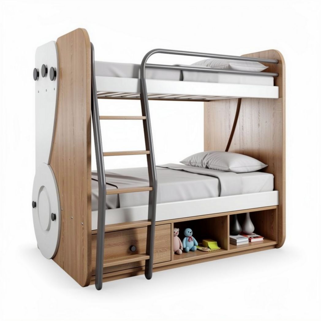 Letto a castello in legno per cameretta bambini con scala e cassetti – 200 x 100 x 160 cm