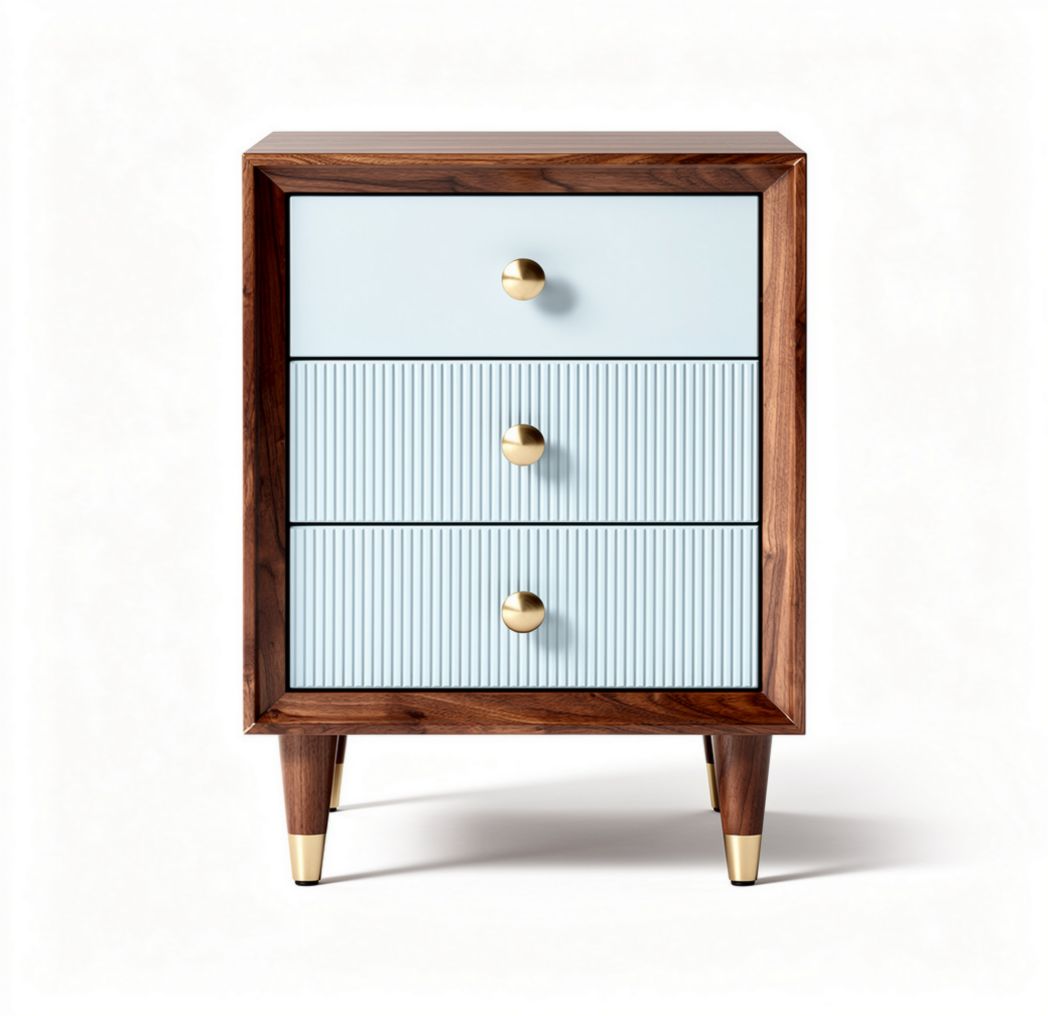 Comò in legno con finitura blu e tre cassetti per soggiorno – 50 x 40 x 70 cm