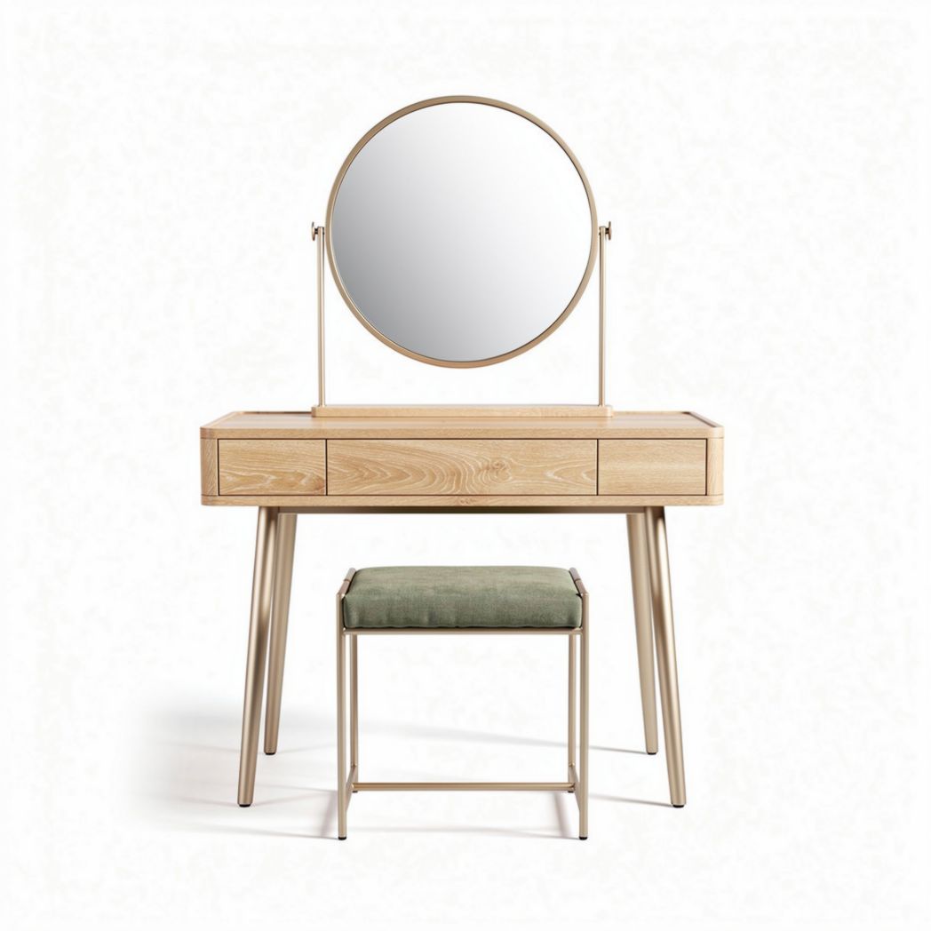 Toletta con specchio e sgabello per trucco – Legno e metallo – 80 x 40 x 140 cm