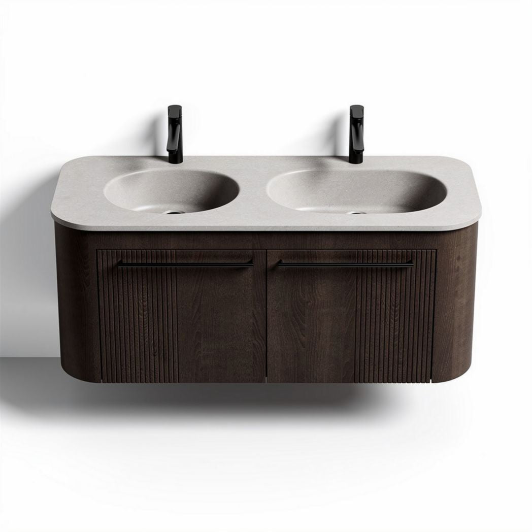 Mobile lavabo sospeso in legno con piano in ceramica per bagno – 120 x 50 x 45 cm